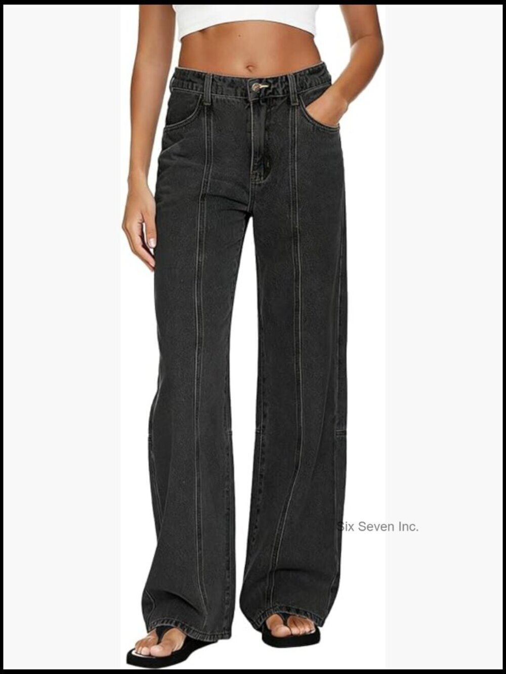 Wide Leg Jeans High Waisted Stretchy Buttoned Denim Pants